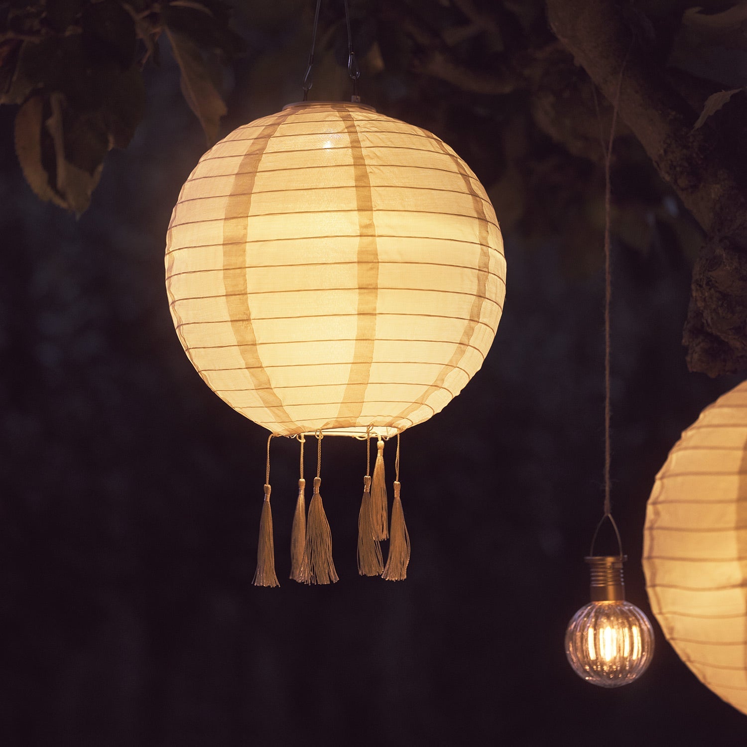 3 Pastel Lucena Tassel Hanging Solar Lanterns