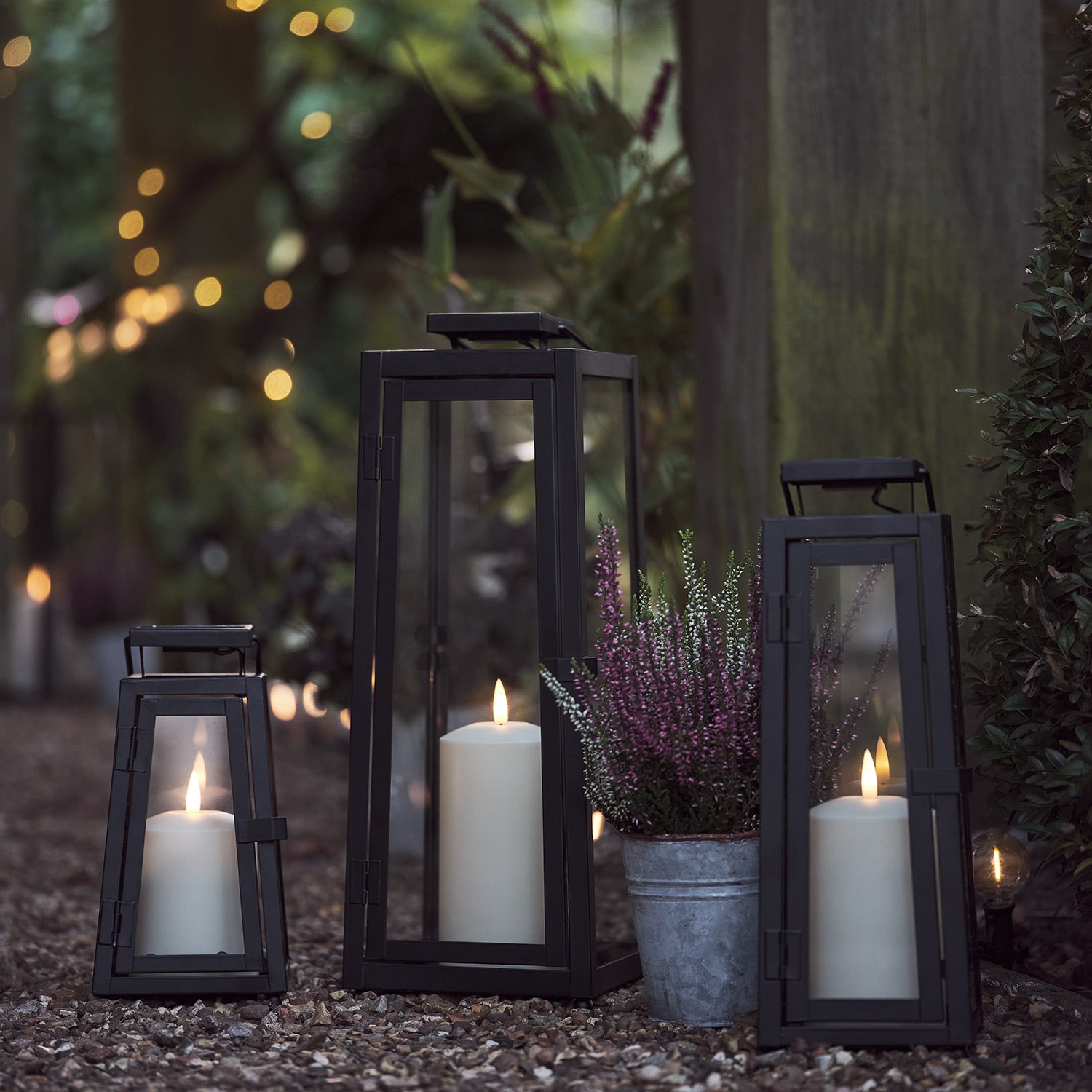 Large Porto Solar Metal Lantern with TruGlow® Candle