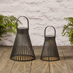 Black Slatted Solar Lantern Duo