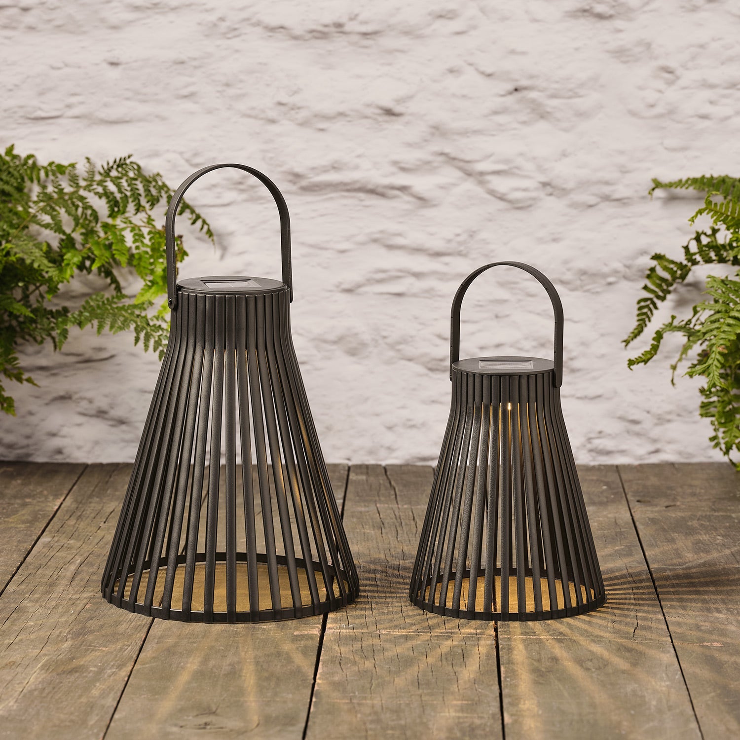 Black Slatted Solar Lantern Duo