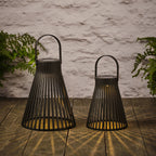 Black Slatted Solar Lantern Duo