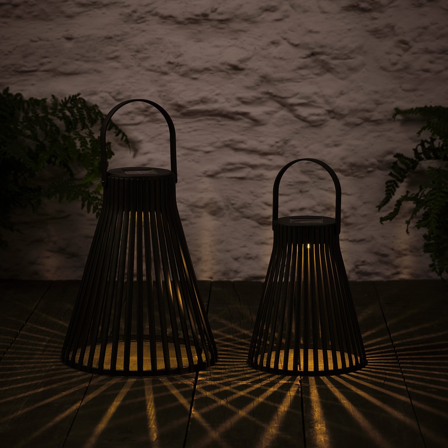 Black Slatted Solar Lantern Duo