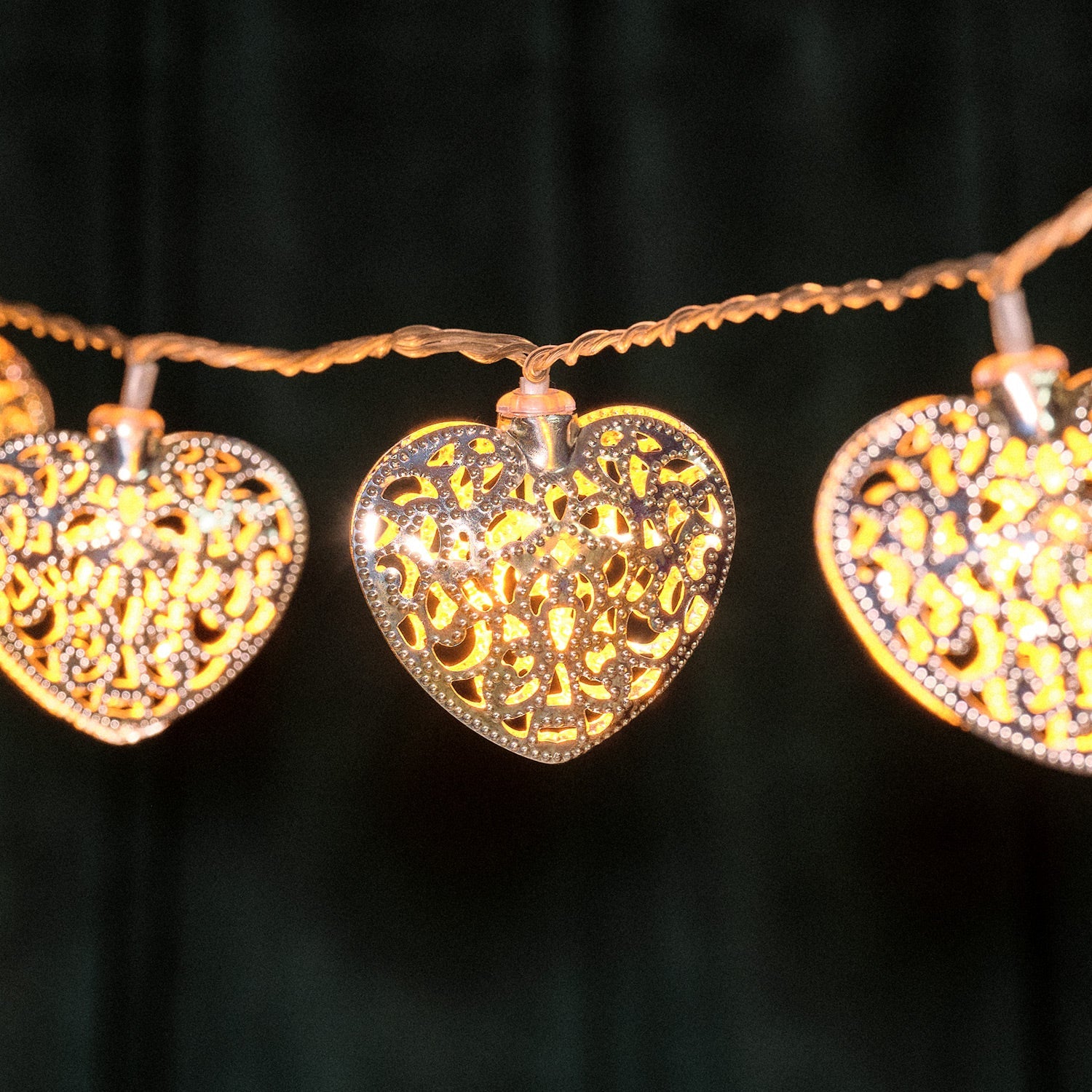 20 LED Silver Filigree Heart Indoor Fairy Lights