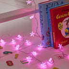 30 Pink LED Star Fairy Lights On Clear Cable
