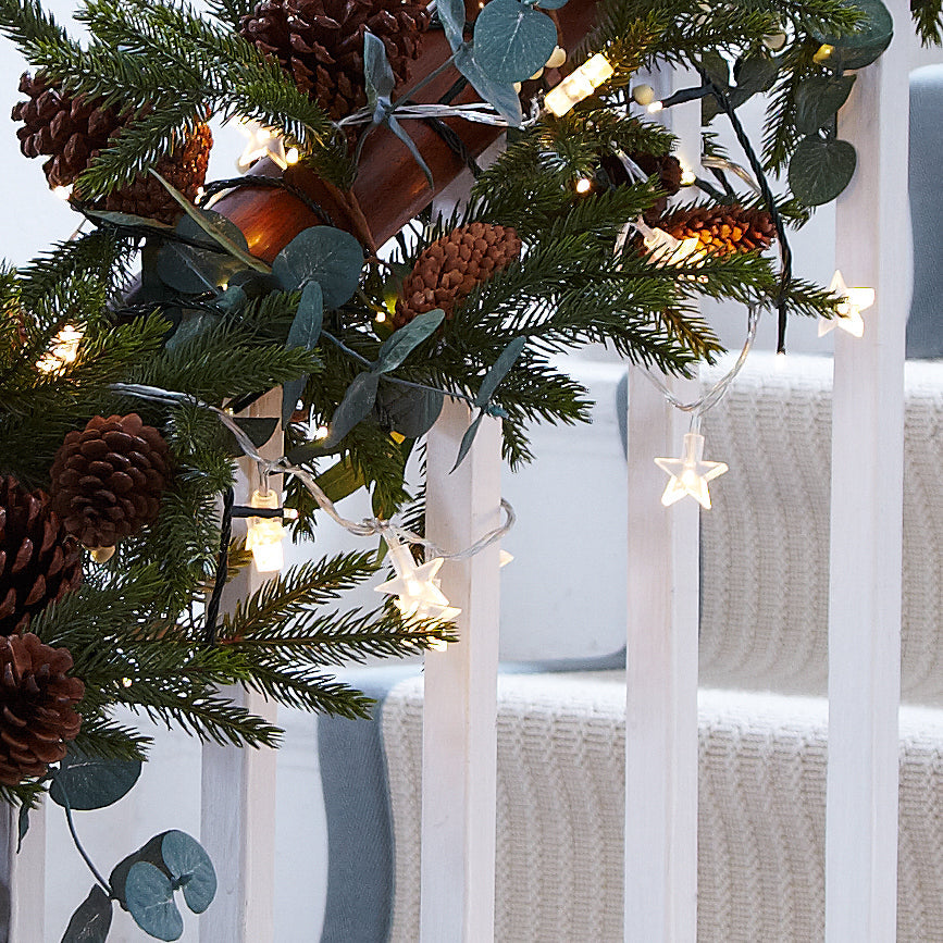 30 Warm White LED Star Fairy Lights On Clear Cable