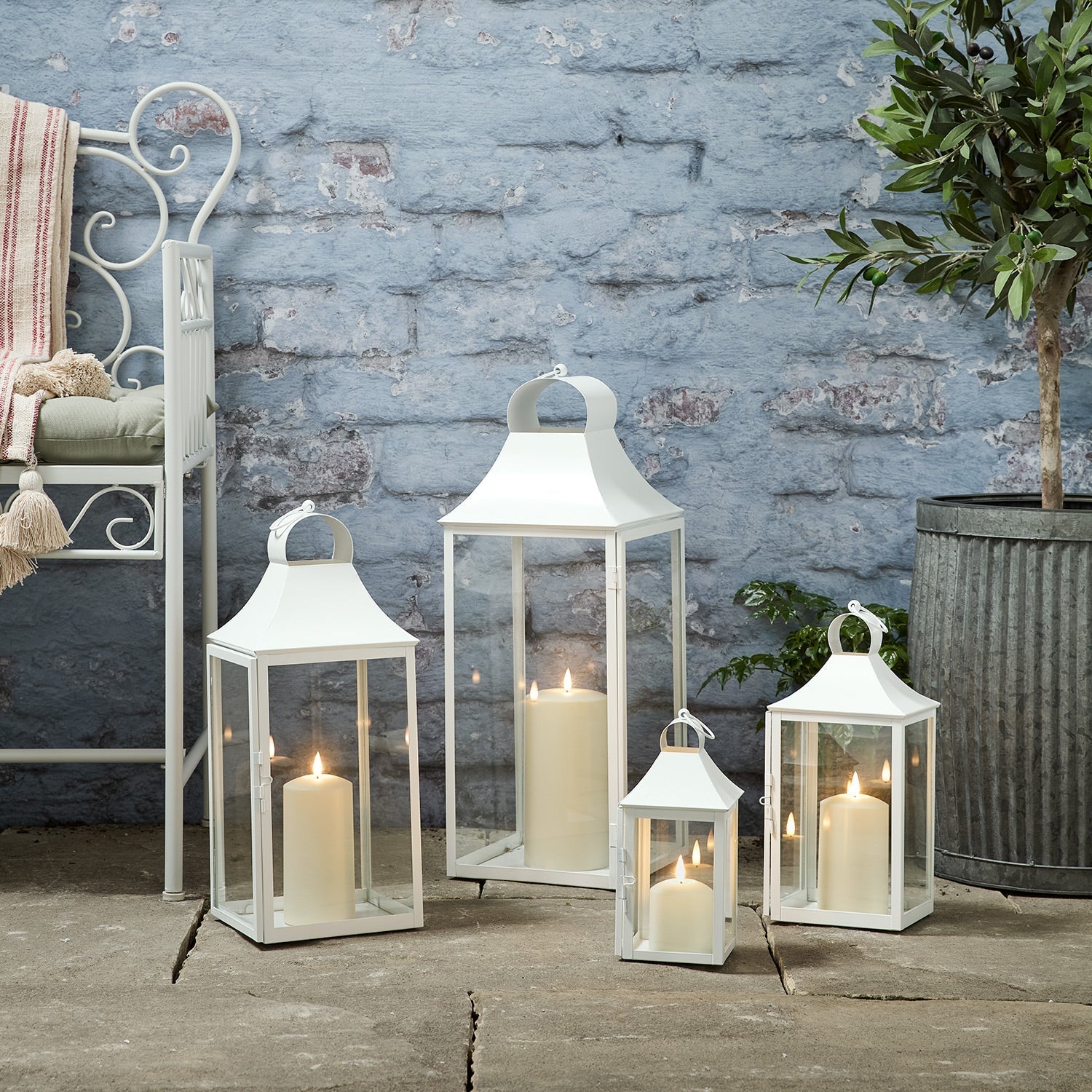 25cm Albury White Garden Lantern with TruGlow® Candle