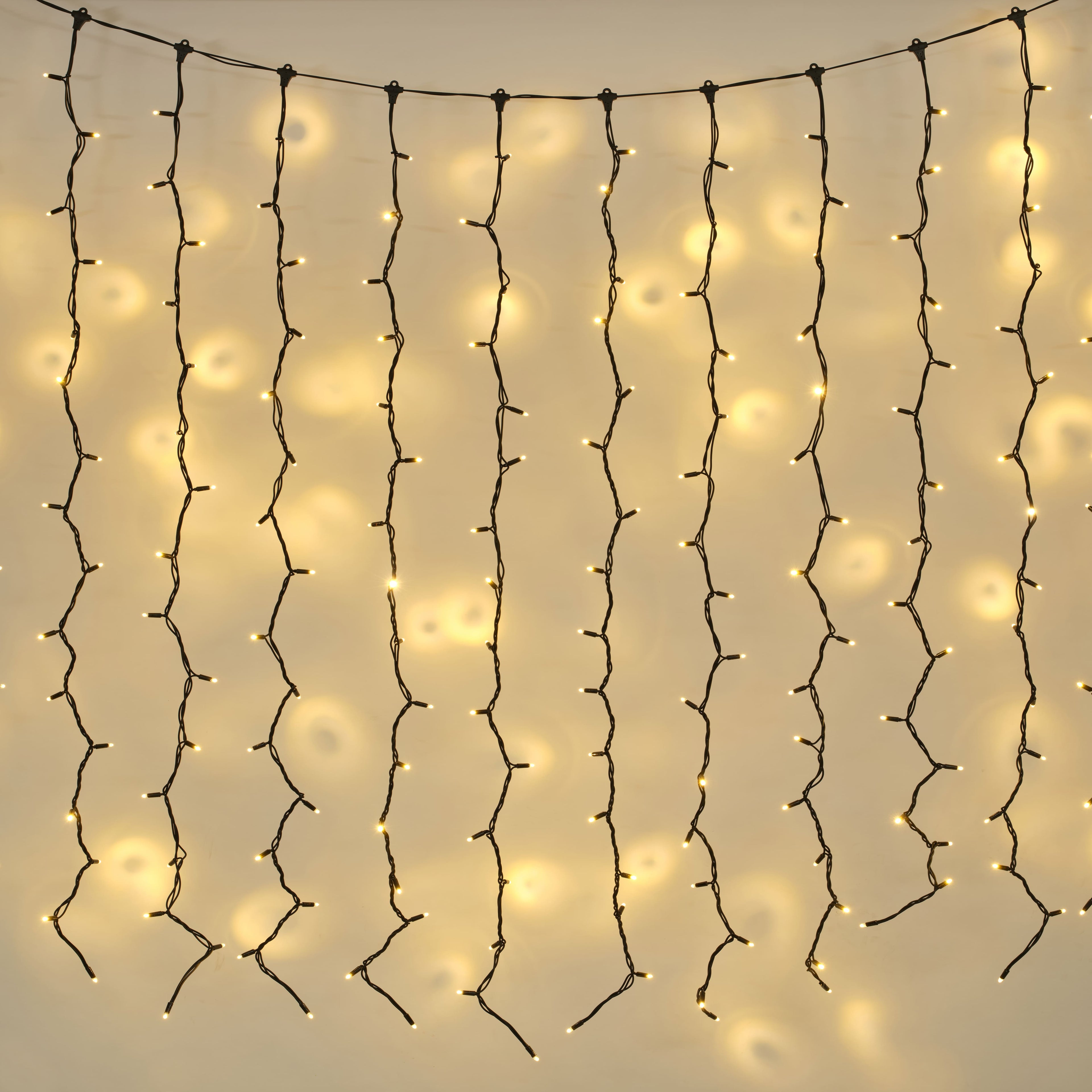 Plus Connect 2m x 2m 144 Traditional Warm White Connectable Curtain Lights Black Cable