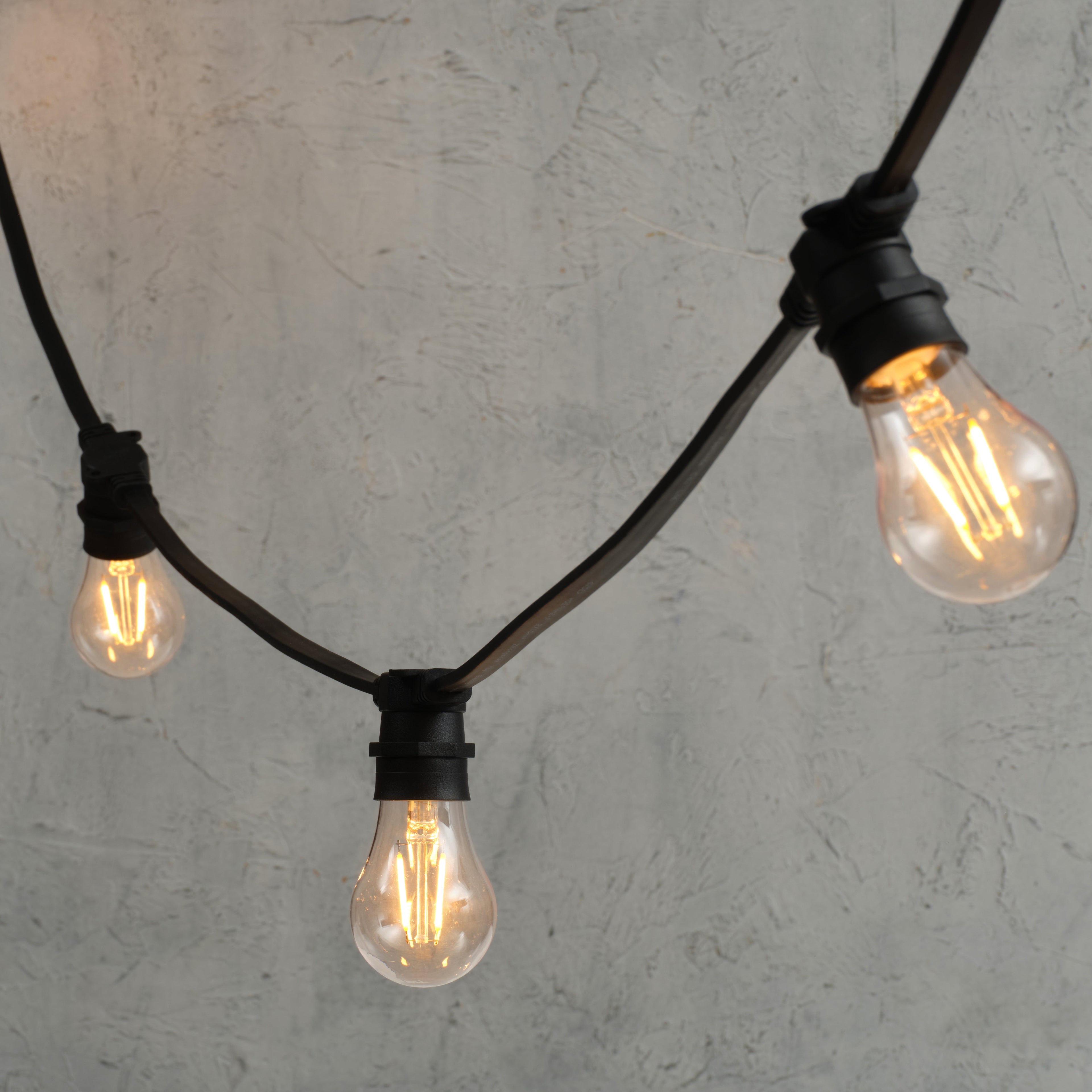 Plus Connect 5m 10 Warm White Connectable Festoon Lights A60 Bulb Clear Cap Black Cable