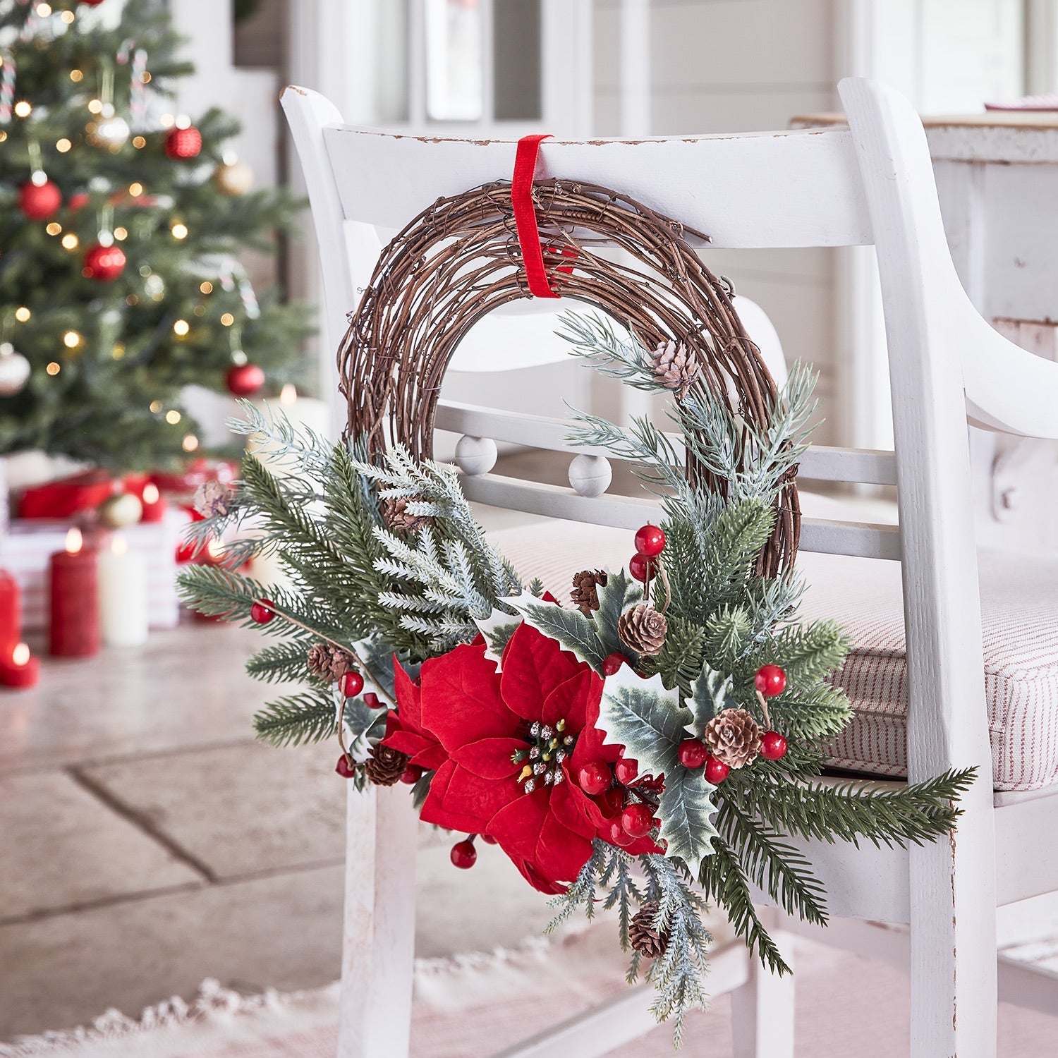 60cm Poinsettia Half Christmas Wreath