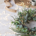 45cm Pre Lit Eucalyptus, Pine & Gold Berry Christmas Wreath
