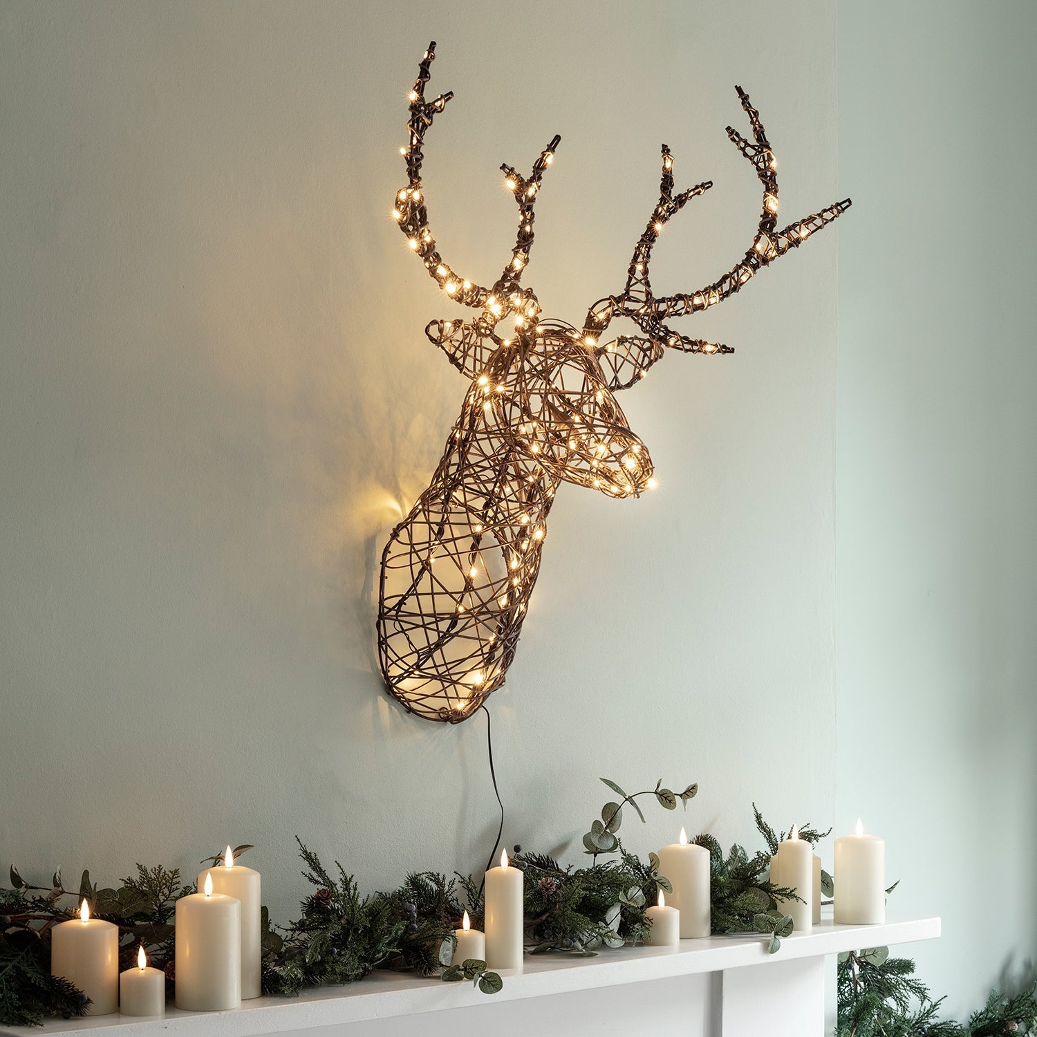 84cm Studley Rattan Stag's Head LED Wall Light