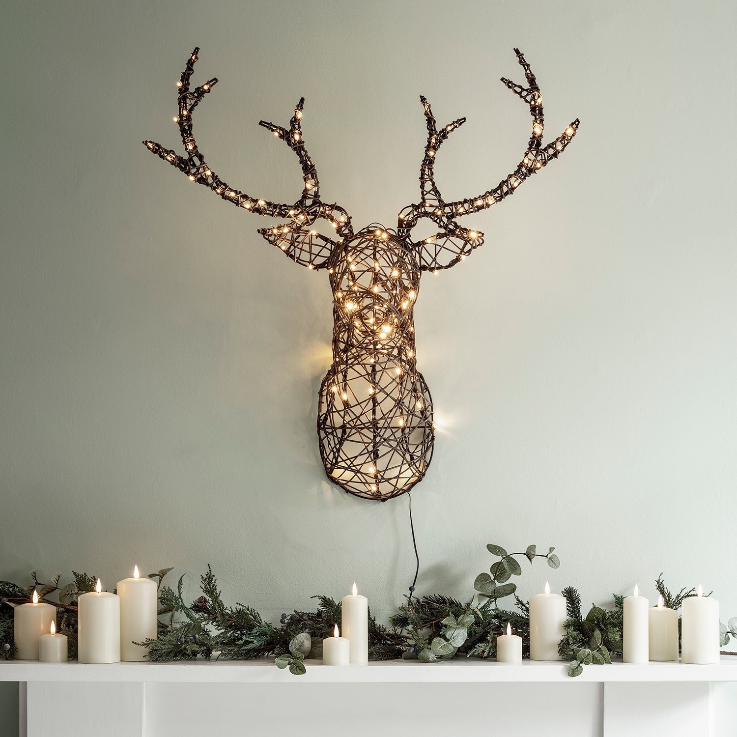 84cm Studley Rattan Stag's Head LED Wall Light