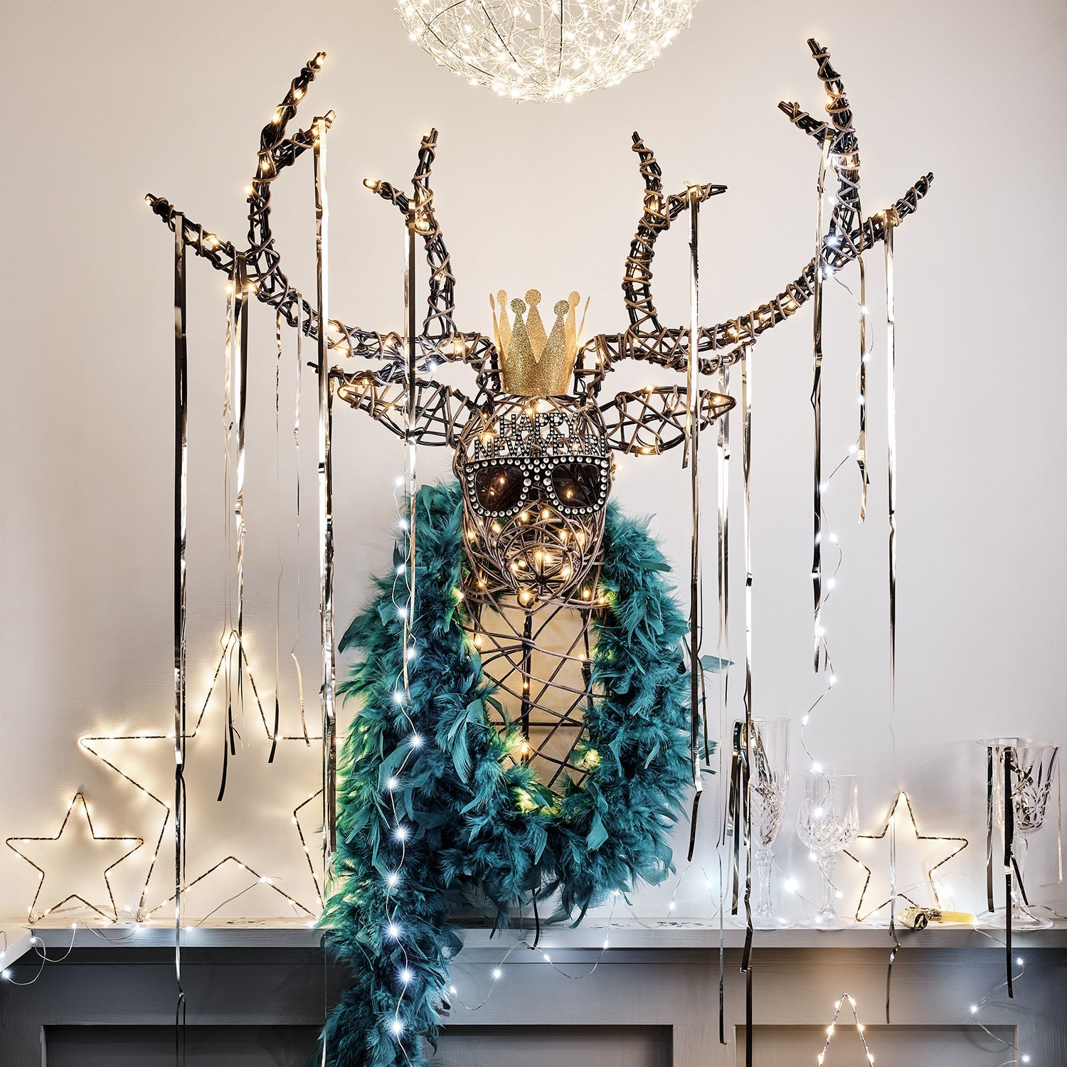 84cm Studley Rattan Stag's Head LED Wall Light