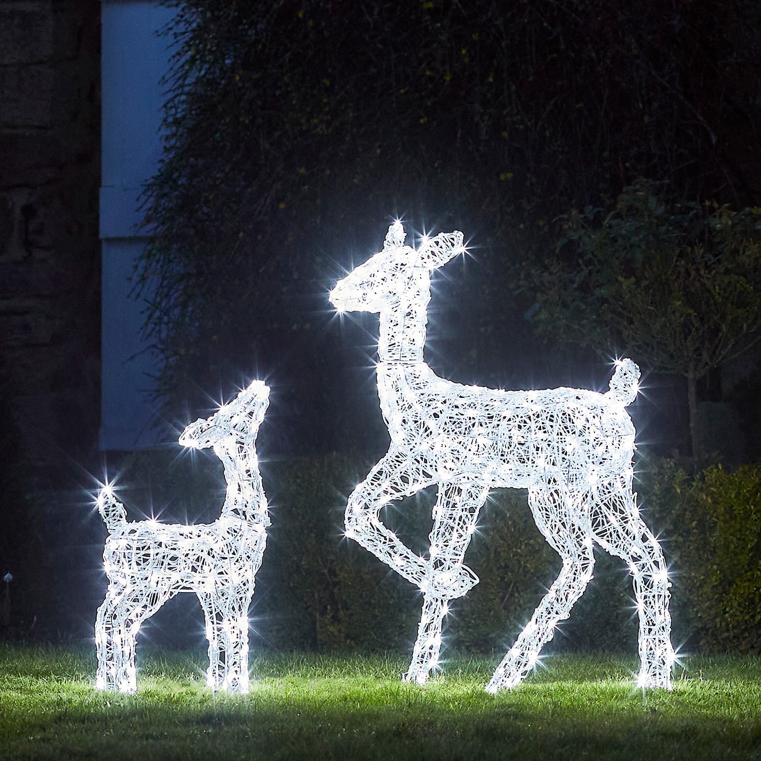 90cm Swinsty Doe & Fawn Acrylic Light Up Reindeer Duo