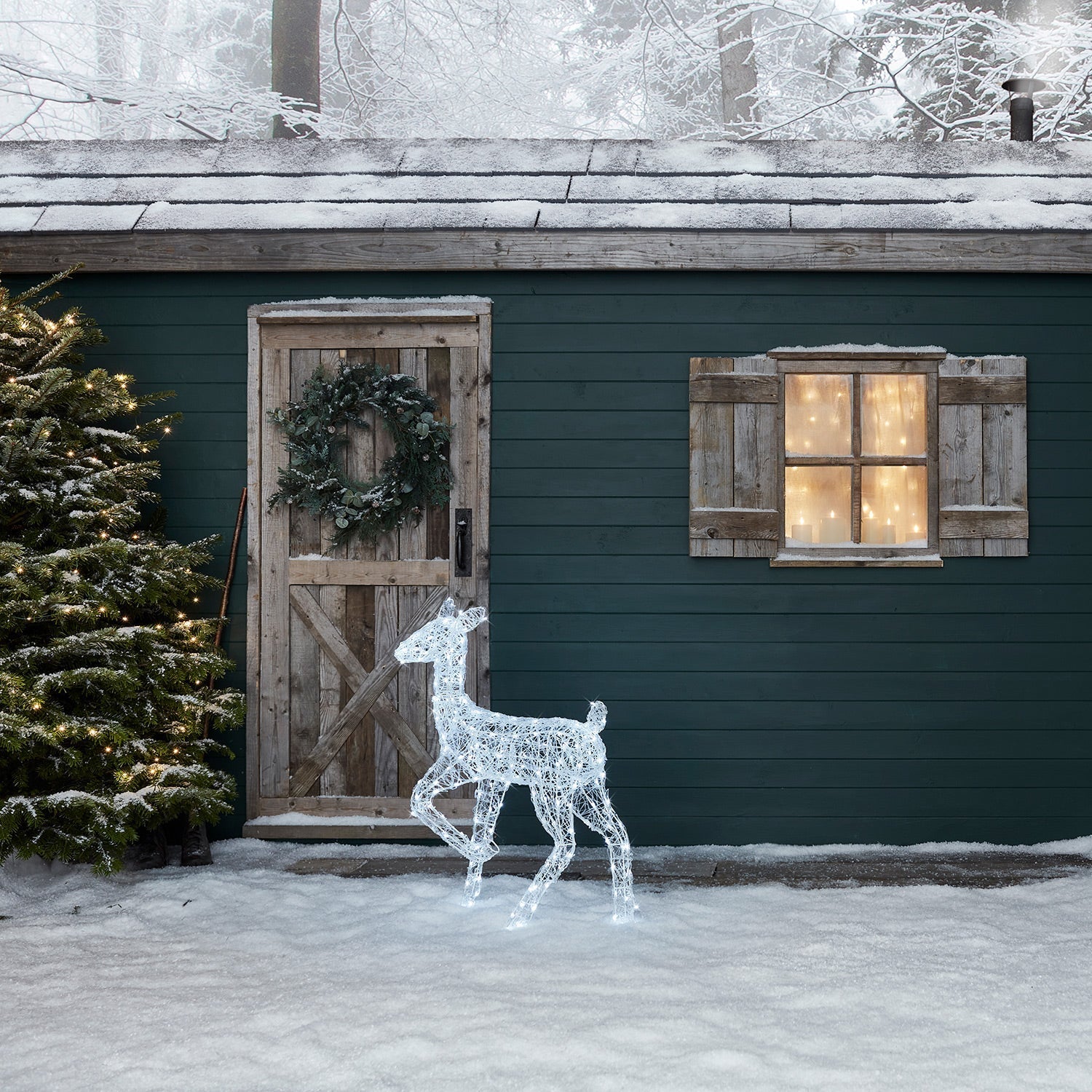 90cm Swinsty Doe & Fawn Acrylic Light Up Reindeer Duo