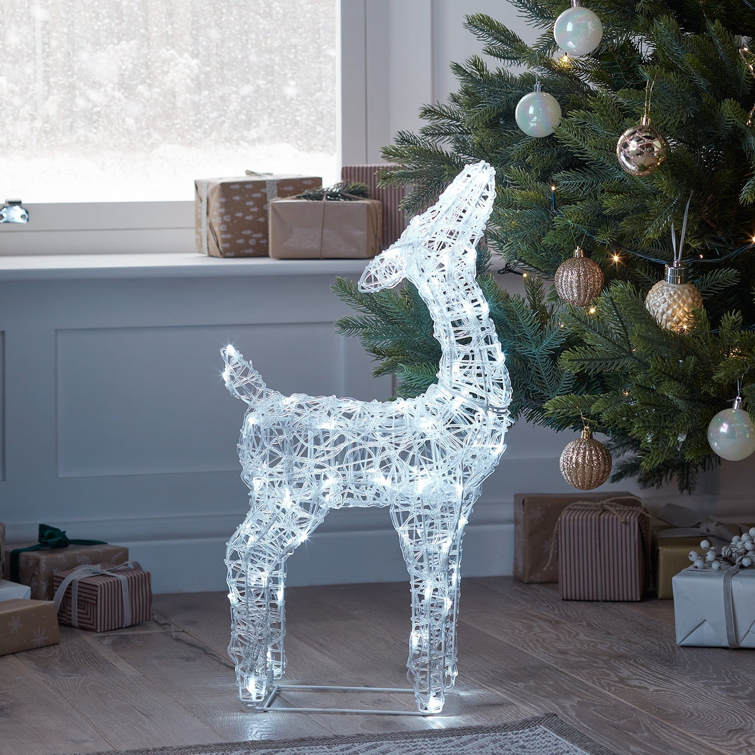 90cm Swinsty Doe & Fawn Acrylic Light Up Reindeer Duo