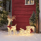 70cm Harewood White Spun Cotton Light Up Reindeer & Sleigh