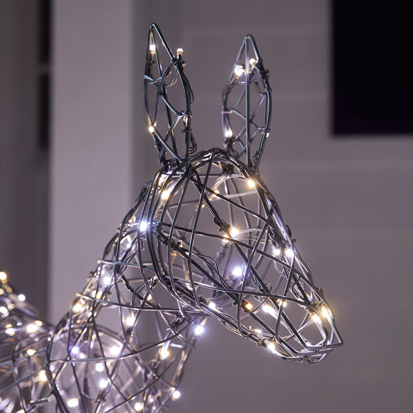 1m Regular Harlow Rattan Doe & Fawn Dual Colour LED Light Up Reindeer Duo