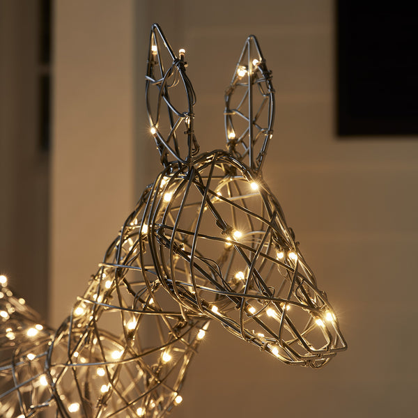 1m Regular Harlow Rattan Doe & Fawn Dual Colour LED Light Up Reindeer Duo