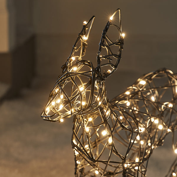 1m Regular Harlow Rattan Doe & Fawn Dual Colour LED Light Up Reindeer Duo