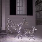 1m Regular Harlow Rattan Doe & Fawn Dual Colour LED Light Up Reindeer Duo