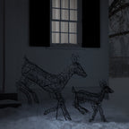 1m Regular Harlow Rattan Doe & Fawn Dual Colour LED Light Up Reindeer Duo