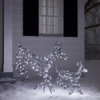 1m Regular Harlow Rattan Doe & Fawn Dual Colour LED Light Up Reindeer Duo