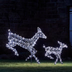 1m Regular Harlow Rattan Doe & Fawn Dual Colour LED Light Up Reindeer Duo