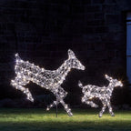 1m Regular Harlow Rattan Doe & Fawn Dual Colour LED Light Up Reindeer Duo