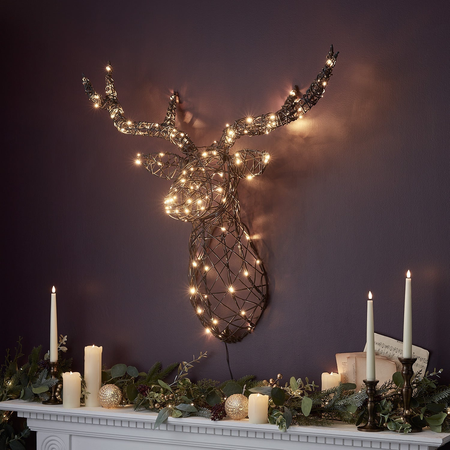 80cm Harlow Rattan Stag's Head Dual Colour LED Wall Light