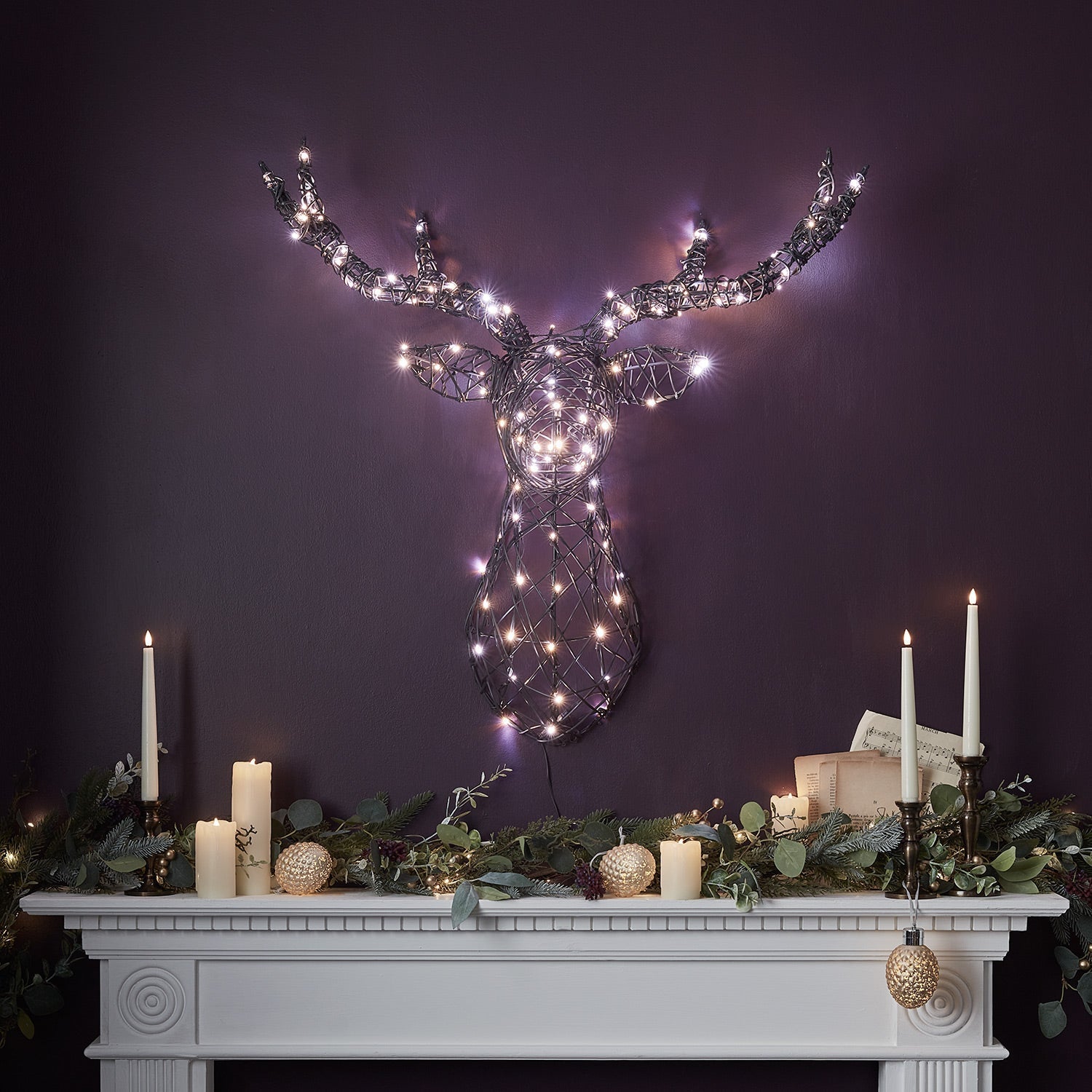 80cm Harlow Rattan Stag's Head Dual Colour LED Wall Light