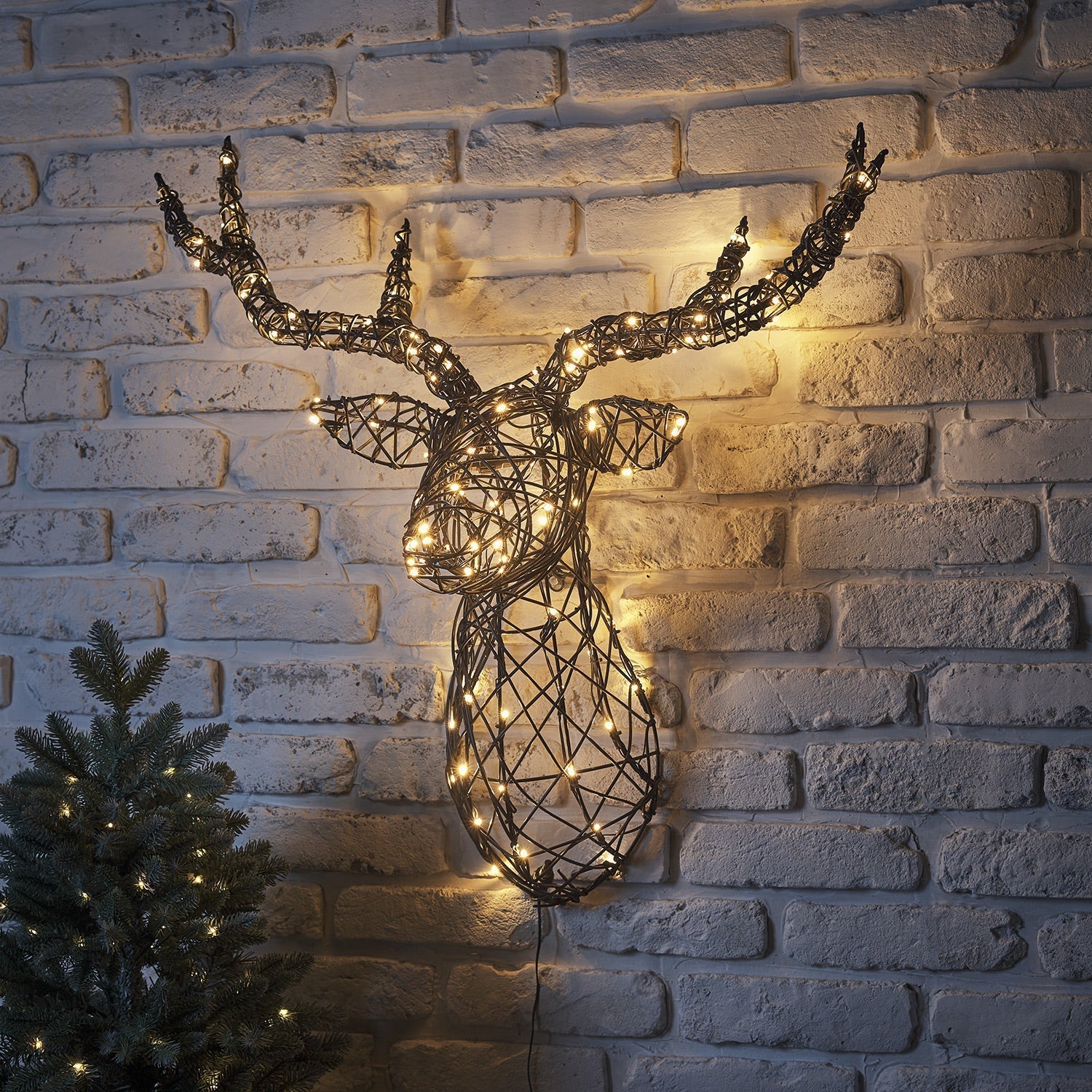 80cm Harlow Rattan Stag's Head Dual Colour LED Wall Light