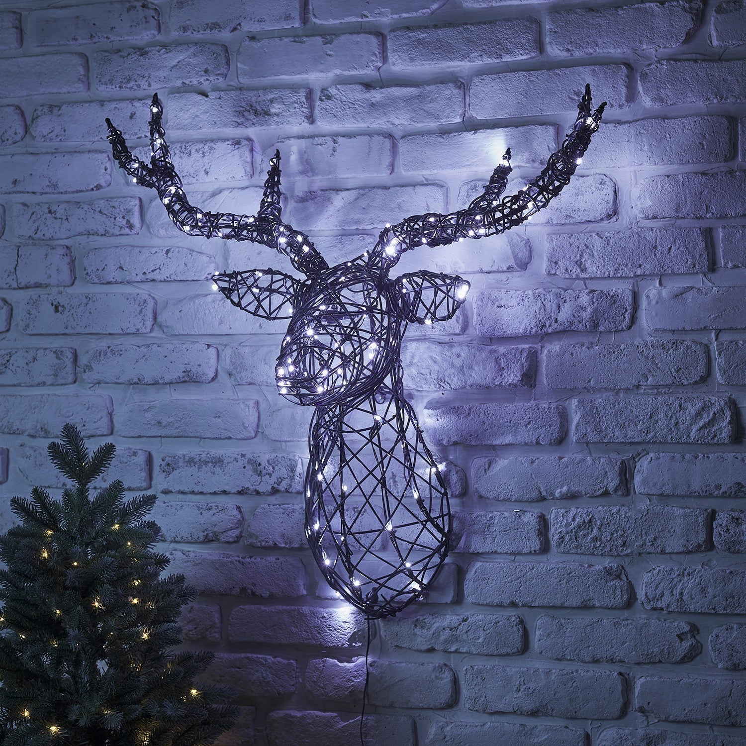 80cm Harlow Rattan Stag's Head Dual Colour LED Wall Light