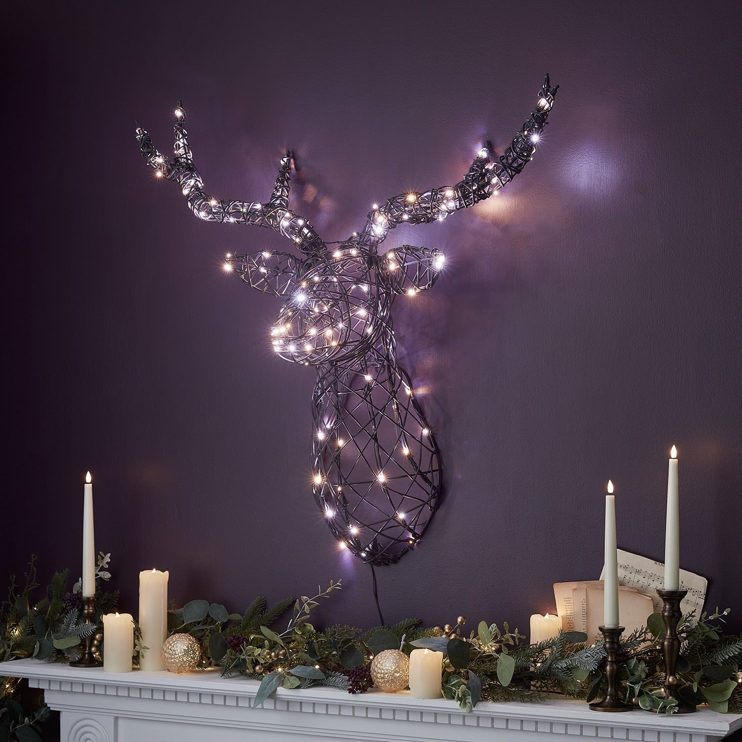 80cm Harlow Rattan Stag's Head Dual Colour LED Wall Light