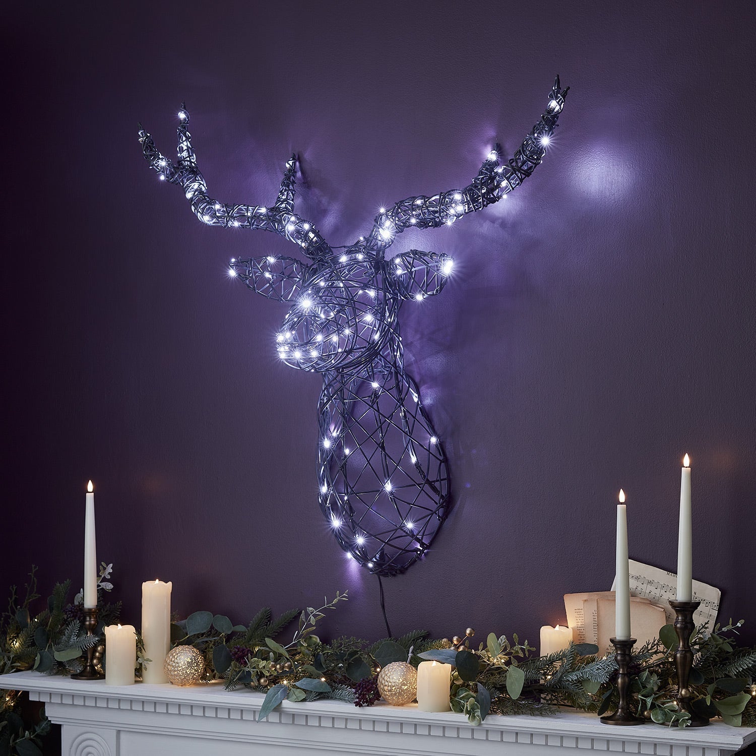 80cm Harlow Rattan Stag's Head Dual Colour LED Wall Light