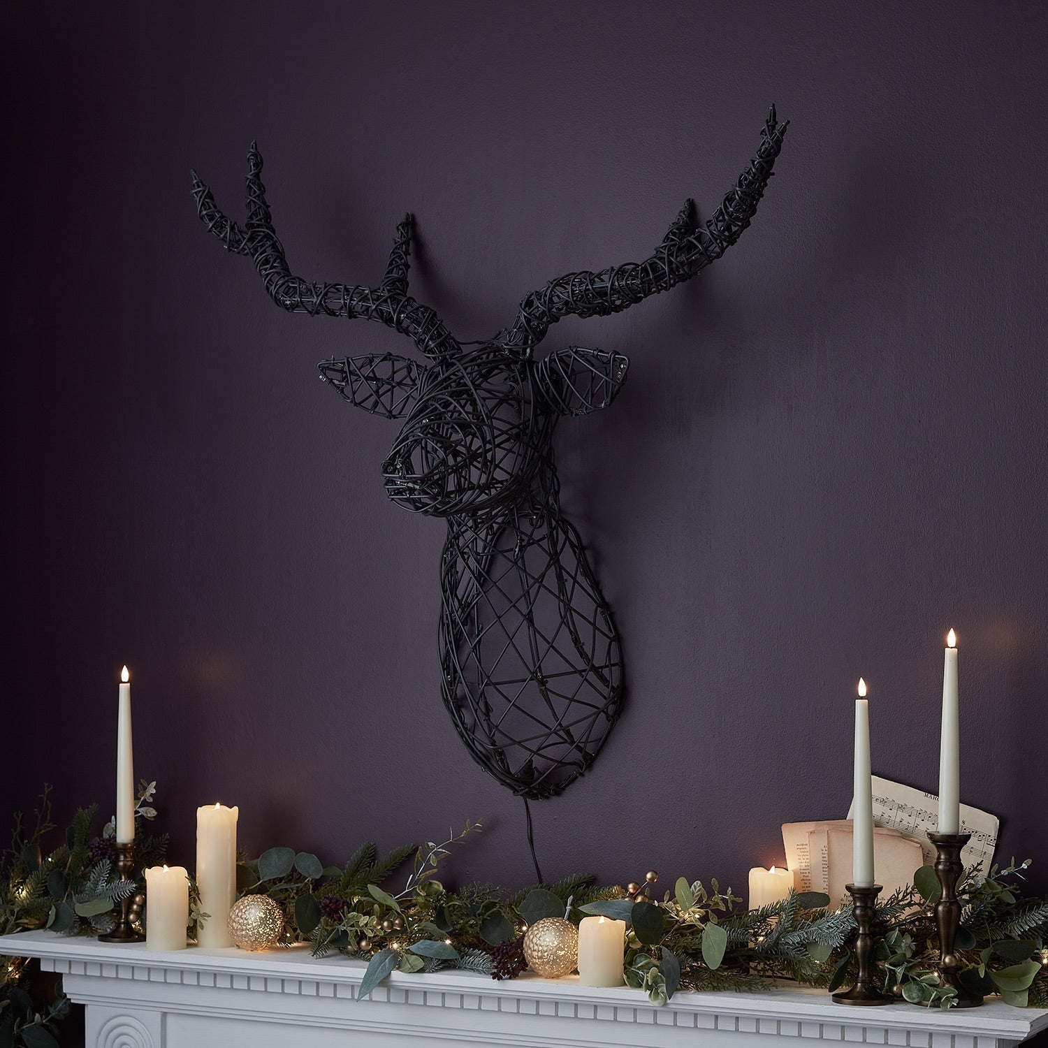 80cm Harlow Rattan Stag's Head Dual Colour LED Wall Light