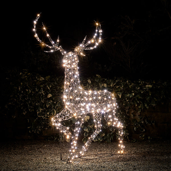 Large Studley Rattan Stag & Doe Dual Colour LED Light Up Reindeer 24v