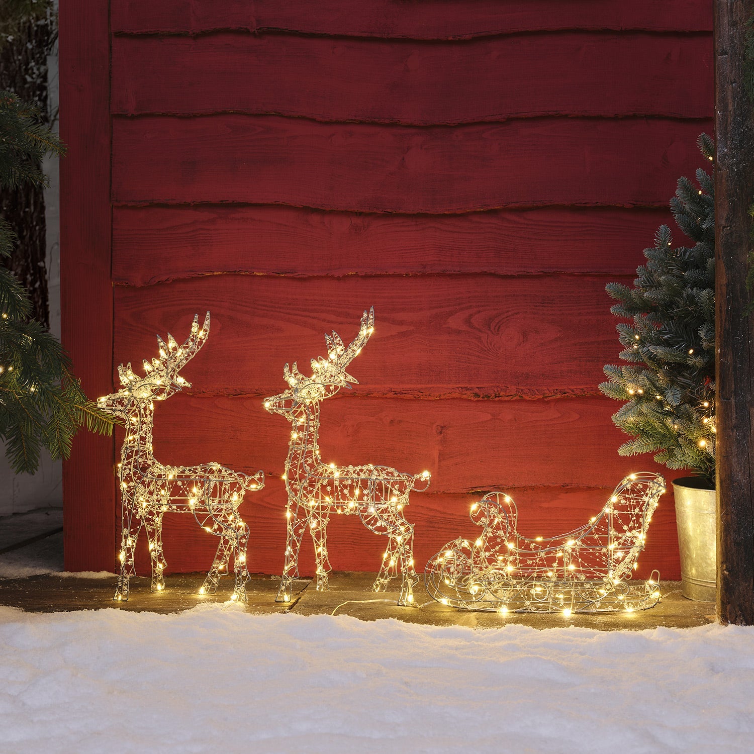 Set of 2 Beaded Micro Reindeer & Sleigh