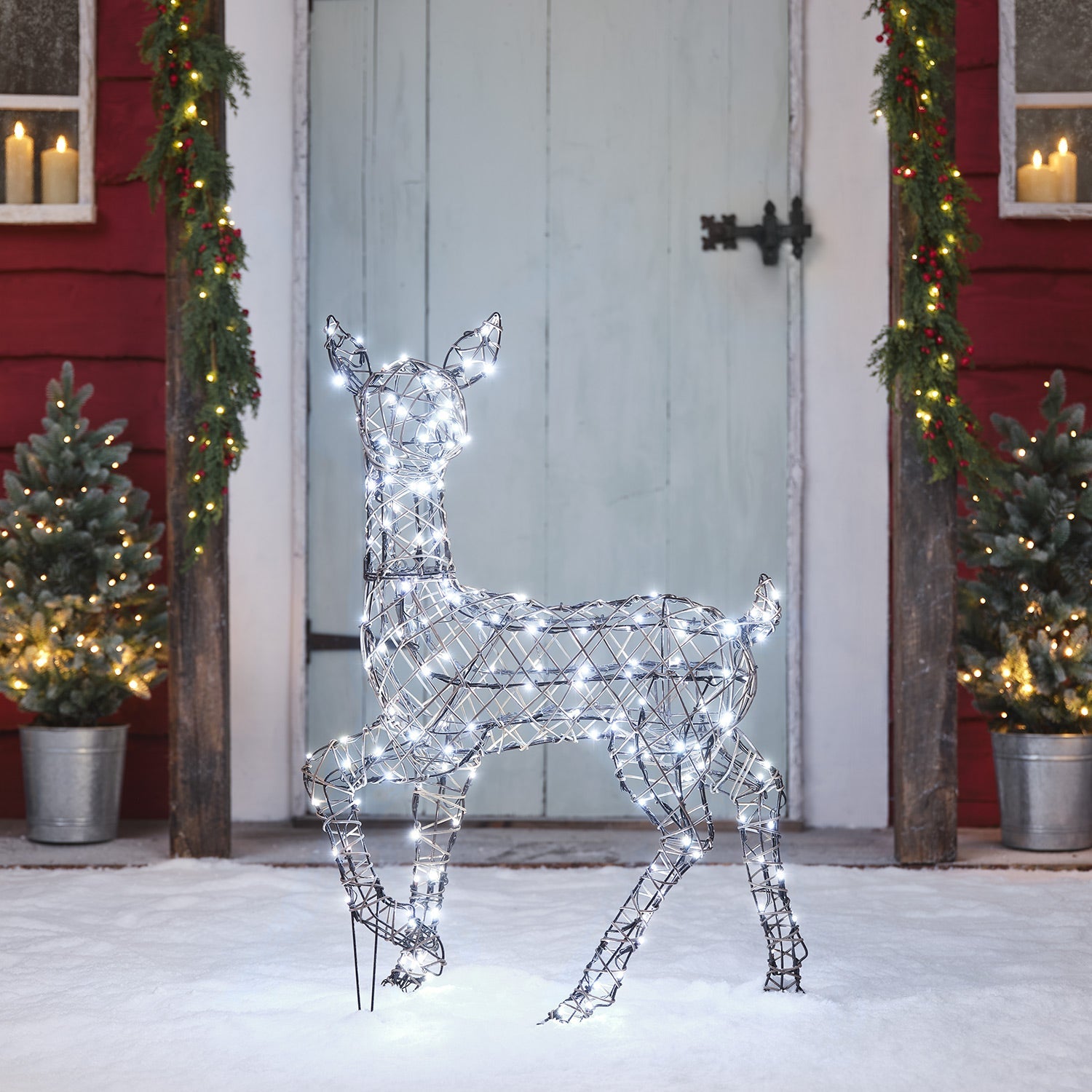88cm Dual LED Studley Rattan Doe Light Up Reindeer