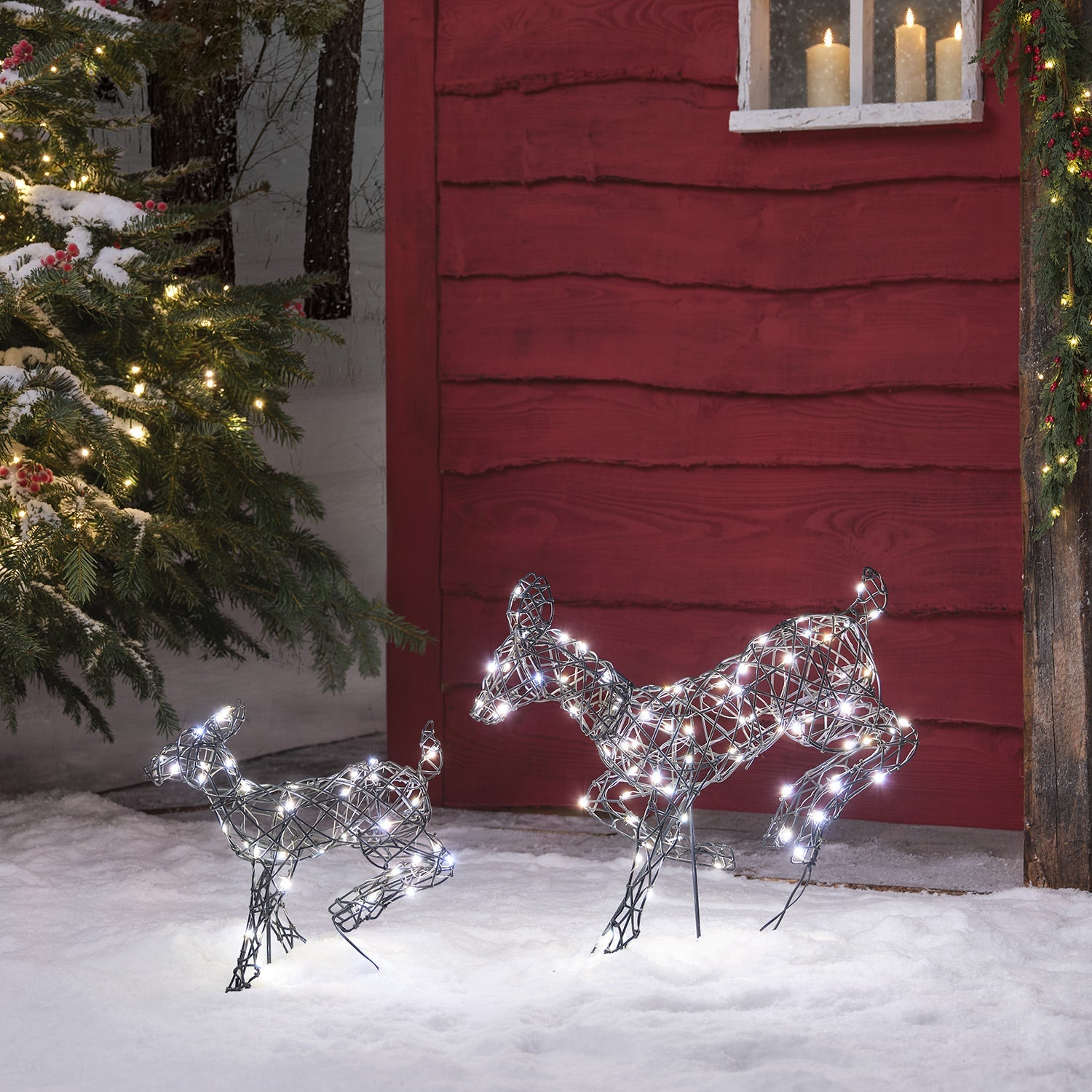 Mini Harlow Leaping Doe & Fawn Light Up Reindeer Duo