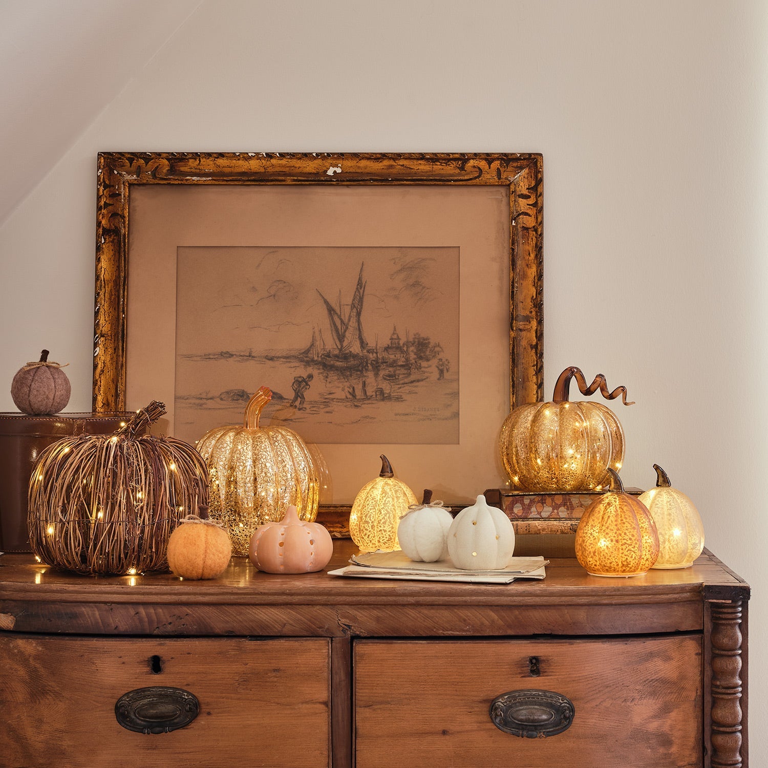 Mercury Gold Light Up Pumpkin Decoration