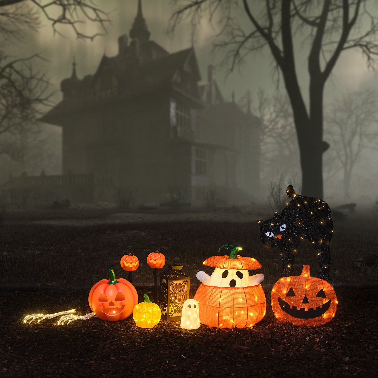 Set of 2 Halloween Pumpkin Stake Lights